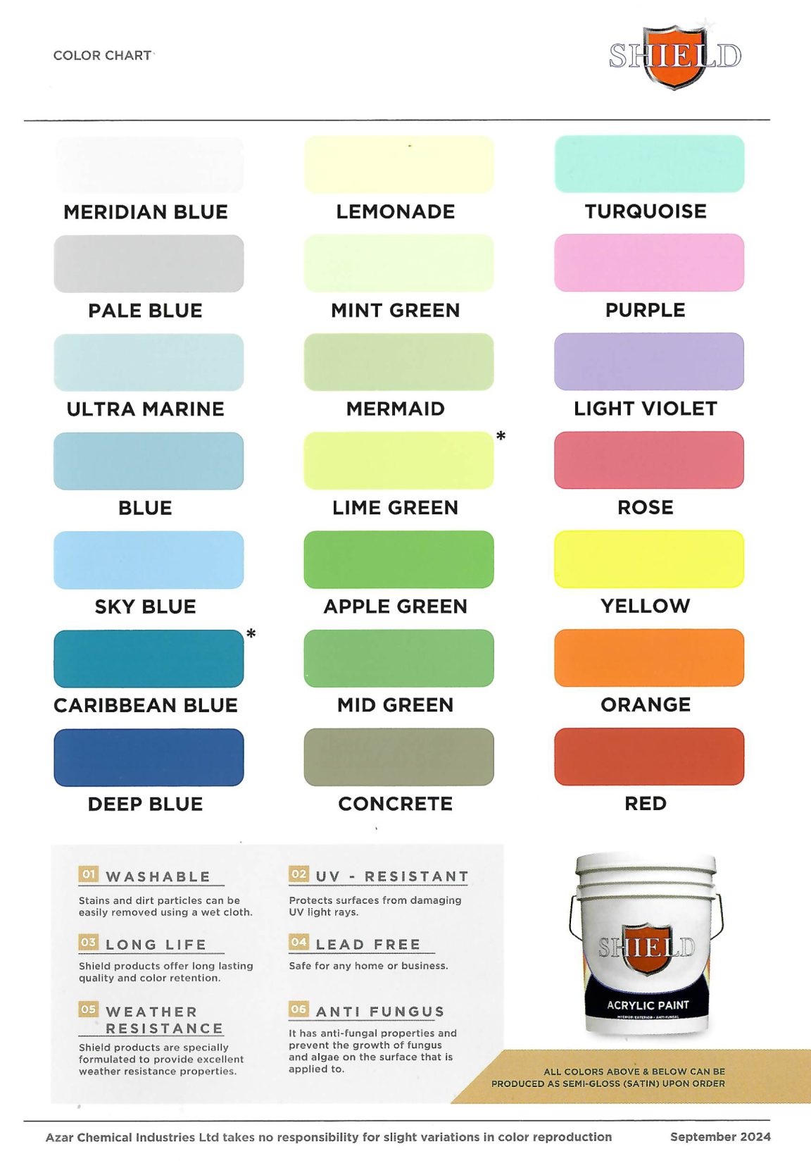 Color Chart – SHIELD | Azar Chemical Industries Ltd.